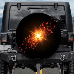 Radiant Golden Orange Light Burst Red Butterflies - Auto Enthusiast Gift Spare Tire Cover