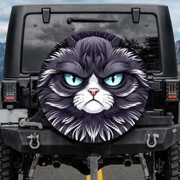 Grumpy Cat Face Light Blue Eyes - Vehicle Decor Gift for Cat Lovers Spare Tire Cover