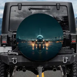 Passenger Jet Aircraft Runway Night Sky - Travel Essentials for Aviation Fan Spare Tire Cover