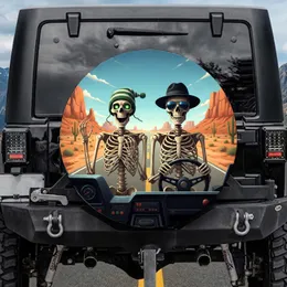 Anthropomorphic Skeletons Driving Desert Highway - Road Trip Gift for Drivers Spare Tire Cover