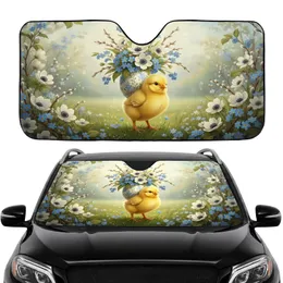 Fluffy Yellow Baby Chick Easter Egg Floral Meadow Scene - Spring Road Trip Car Accessory Car Sunshade