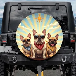 French Bulldogs Sunglasses Bandanas Sunrays Blue Sky - Pet Owner Car Gift Spare Tire Cover