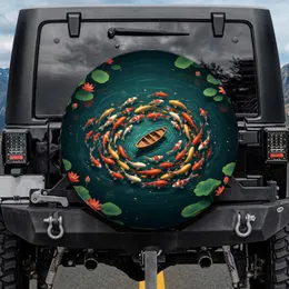 Koi Fish Lotus Pond Wooden Boat - Aquatic Life Home Decor Gift Spare Tire Cover