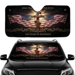 Christian Cross American Flag One Nation Under God 250 Years Blessings Road Trip Gift for Veterans Car Sunshade