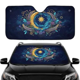 Golden Crescent Moon Star Cosmic Dust Feathers Roses Car Interior Upgrade Car Sunshade