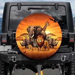 African Elephant Lion Zebra Rhinoceros Giraffe Savanna Sunset Wildlife Lover Gift Spare Tire Cover