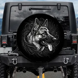 Alert Black and White German Shepherd Dog Head Profile - Gift for Canine Enthusiasts Spare Tire Cover