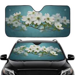 Large White Dogwood Blossoms Green Leaves Intertwined Branches - Car Interior Upgrade Car Sunshade