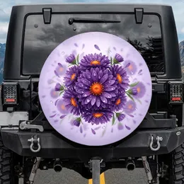 Vibrant Aster Flowers Water Droplets - Outdoor Enthusiast Gift Spare Tire Cover