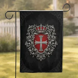 Heraldic Crest Red Shield Silver Cross Gold Crown Acanthus - Home Decor Gift Garden Flag