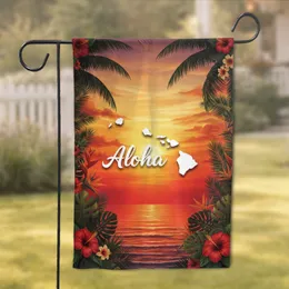 Aloha Hawaiian Islands Coastal Sunset - Tropical Lifestyle Home Decor Gift for Island Lover Garden Flag