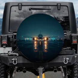 Commercial Passenger Jet Airplane Wet Runway Night - Travel Essentials Gift for Aviation Lover Spare Tire Cover