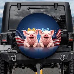 Patriotic Pink Baby Pigs American Flag Independence Day Celebration for Family Spare Tire Cover
