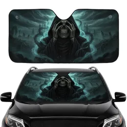Grim Reaper Skull Ancient Ruins Ethereal Mist Stormy Sky Road Trip Accessory Car Sunshade