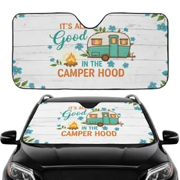 Camper Trailer Campfire IT'S ALL Good IN THE CAMPER HOOD - Road Trip Gift for Camper Lover Car Sunshade