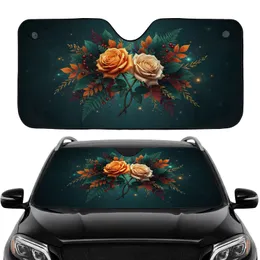 Golden Orange Cream Roses Autumn Berry Leaves Golden Sprigs - Car Interior Upgrade Car Sunshade