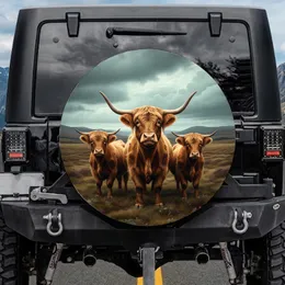 Shaggy Highland Cows Moorland Landscape - Farmhouse Decor Gift for Cow Lover Spare Tire Cover