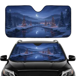Moonlit Winter River Pine Forest Festive Lights Car Interior Upgrade Car Sunshade