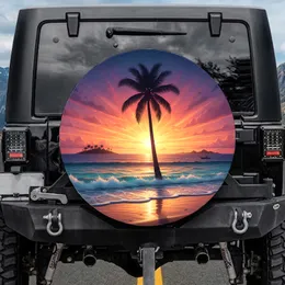 Tropical Palm Tree Beach Sunset Ocean Island - Adventure Travel Lover Gift Spare Tire Cover
