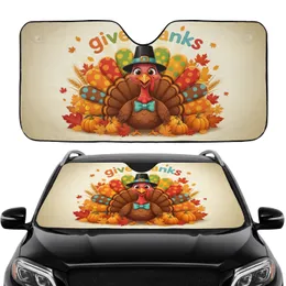 Cheerful Cartoon Turkey Pilgrim Hat Give Thanks - Thanksgiving Road Trip Gift Car Sunshade