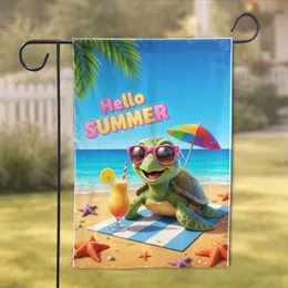 Hello SUMMER Green Sea Turtle Pink Sunglasses - Summer Vacation Gift for Beach Lover Garden Flag