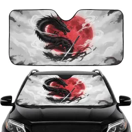 Black Eastern Dragon Crimson Celestial Body Silver Katana - Vehicle Interior Upgrade Car Sunshade
