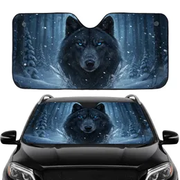 Black Wolf Electric Blue Eyes Winter Forest - Car Interior Upgrade Wolf Lover Gift Car Sunshade