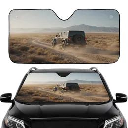 Jeep Style SUV Rugged Dirt Track Arid Hills Mountains Golden Hour Dust - Road Trip Gift Car Sunshade