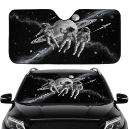 Astronauts Ringed Planet Moon Rockets Stars Black Cosmic Space Car Interior Upgrade Car Sunshade