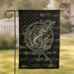 Leaping Bass Fish Fishing Lure Distressed Camouflage - Angler Home Decor Gift Garden Flag