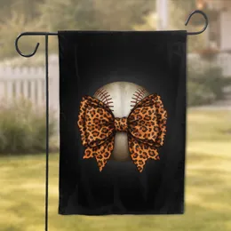 Distressed Baseball Reddish-Brown Stitching Leopard Print Bow - Sports Fan Home Decor Gift Garden Flag