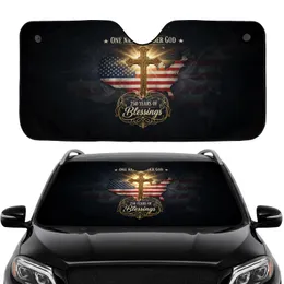 Golden Cross One Nation Under God Flag - 250 Years of Blessings Road Trip Essential Car Sunshade