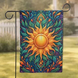 Radiant Sun Swirling Leafy Botanicals Cosmic Garden - Psychedelic Bohemian Home Decor Gift Garden Flag