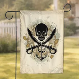 Black Pirate Skull Cutlasses Anchor - Nautical Home Decor Gift for Pirate Lover Garden Flag