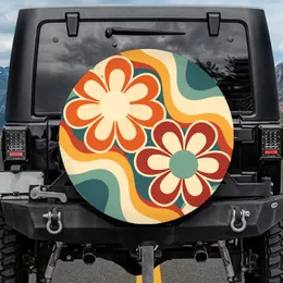 Groovy 1970s Retro Flowers Organic Curvilinear Shapes - Boho Lifestyle Home Decor Gift Spare Tire Cover