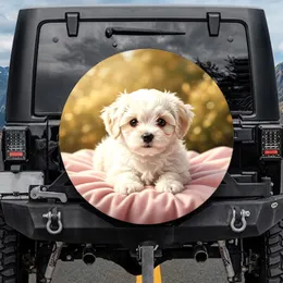 Fluffy Maltese Puppy Soft Pink Blanket Golden Green Natural Outdoor Scene Dog Lover Gift Spare Tire Cover