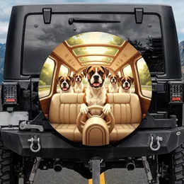 Boxer Dogs Driving Interior Road Trip Scenic Journey - Dog Lover Travel Gift Spare Tire Cover