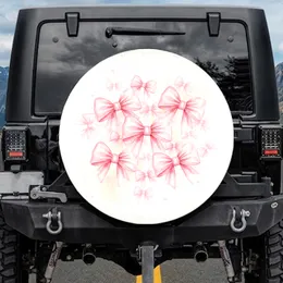 Soft Pink Bows Varying Size Orientation Off-White Field - Car Lover Gift Spare Tire Cover
