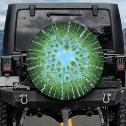 Vibrant Sunlit Slender Birch Trees Forest Canopy Blue Sky - Nature Lover Gift Spare Tire Cover