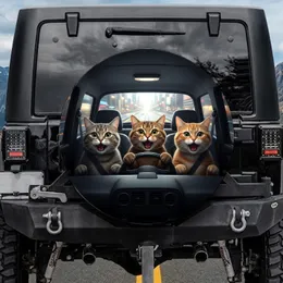Three Surprised Tabby Cats Car Interior - Cat Lover Auto Enthusiast Gift Spare Tire Cover