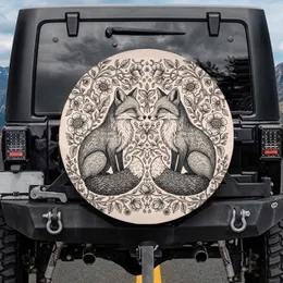 Foxes Nose-to-Nose Bushy Tail Floral Vines Home Decor for Wildlife Lovers Spare Tire Cover