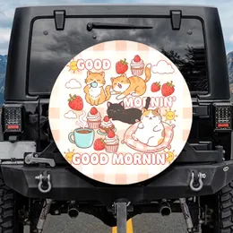 Good Mornin' Cartoon Cats Strawberries Coffee Cupcakes - Everyday Travel Gift Spare Tire Cover