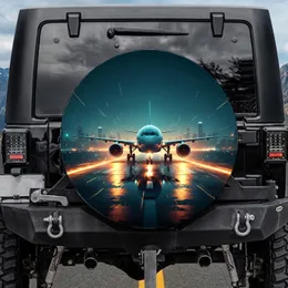 Modern Passenger Airplane Wet Runway - Travel Essentials Gift for Aviation Lovers Spare Tire Cover