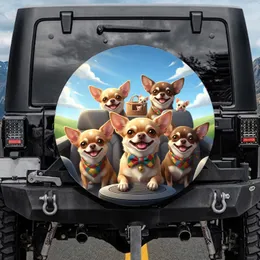 Happy Chihuahua Dogs Argyle Bow Tie Car Ride - Pet Lover Gift Spare Tire Cover