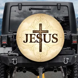 Jesus Cross Sacred Geometric Filigree Aged Parchment - Christian Gift Spare Tire Cover