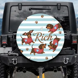 Dachshunds Red Sweaters Paw Prints Bone Shapes Rich - Dog Lover Gift Spare Tire Cover