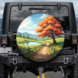 Winding Dirt Path Rolling Hills Autumn Tree Wildflowers Scenic Landscape Nature Lover Gift Spare Tire Cover