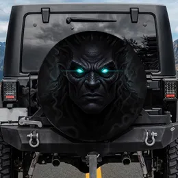 Fierce Monster Face Glowing Turquoise Eyes - Fantasy Creature Vehicle Accessory Spare Tire Cover