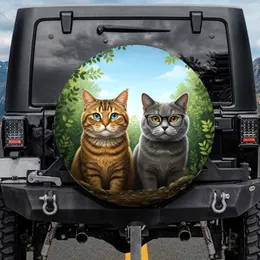 Blue Eyed Tabby British Shorthair Cats Green Trees - Cat Lover Gift Spare Tire Cover