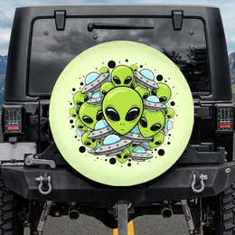 Large Black Eyes Alien Heads Classic Flying Saucers - Space Enthusiast Gift Spare Tire Cover